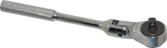 Proto - 1/4" Drive Round Head Quick-Release Ratchet - Chrome Finish, 6-1/4" OAL, 72 Gear Teeth, Standard Knurled Handle, Flex with Speed Ring Head - Exact Tooling