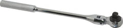 Proto - 3/8" Drive Round Head Quick-Release Ratchet - Chrome Finish, 8-1/2" OAL, 72 Gear Teeth, Standard Knurled Handle, Flex with Speed Ring Head - Exact Tooling