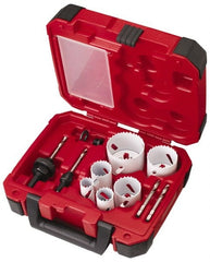 Milwaukee Tool - 10 Piece, 7/8" to 2-1/2" Saw Diam, Electrician's Hole Saw Kit - Bi-Metal, Toothed Edge, Pilot Drill Model No. 49-56-8010, Includes 6 Hole Saws - Exact Tooling