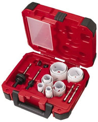 Milwaukee Tool - 15 Piece, 3/4" to 2-1/2" Saw Diam, General Purpose Hole Saw Kit - Bi-Metal, Toothed Edge, Pilot Drill Model No. 49-56-8010, Includes 11 Hole Saws - Exact Tooling