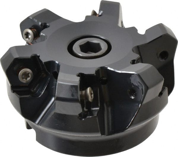 Kennametal - 2-1/2" Cut Diam, 3" Arbor Hole, 4.51mm Max Depth of Cut, 45° Indexable Chamfer & Angle Face Mill - 6 Inserts, HNGJ 535-GD Insert, Right Hand Cut, 6 Flutes, Through Coolant, Series KSHR - Exact Tooling