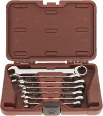 Paramount - 7 Piece, 10mm to 18mm, Ratcheting Combination Wrench Set - Metric Measurement Standard, Full Polish Chrome Finish, Comes in Blow Molded Case - Exact Tooling