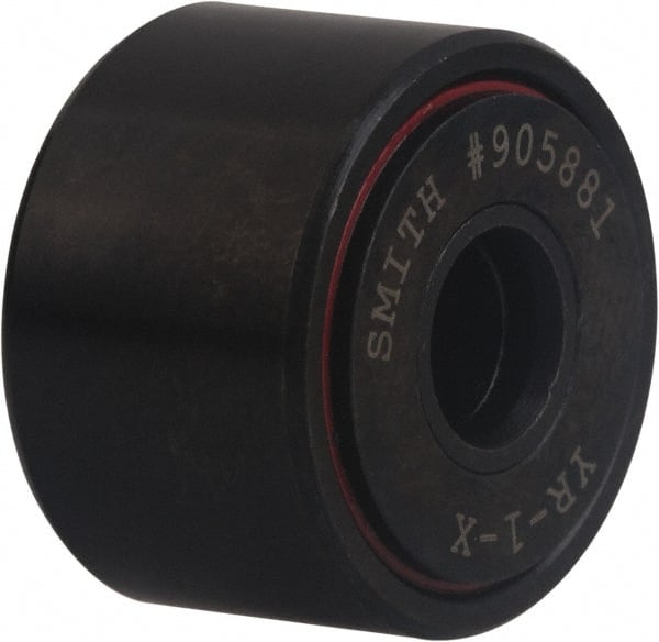 Accurate Bushing - 3/8" Bore, 1-3/8" Roller Diam x 3/4" Roller Width, Carbon Steel Self-Lubricating Yoke Cam Follower with Nonmetallic Bushing - 1 Lb Dynamic Load Capacity, 13/16" Overall Width - Exact Tooling