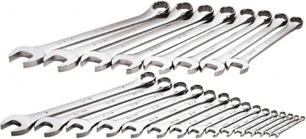 SK - 23 Piece, 1/4" to 1-1/2", 12 Point Combination Wrench Set - Inch Measurement Standard, Chrome Finish, Comes in Rack - Exact Tooling