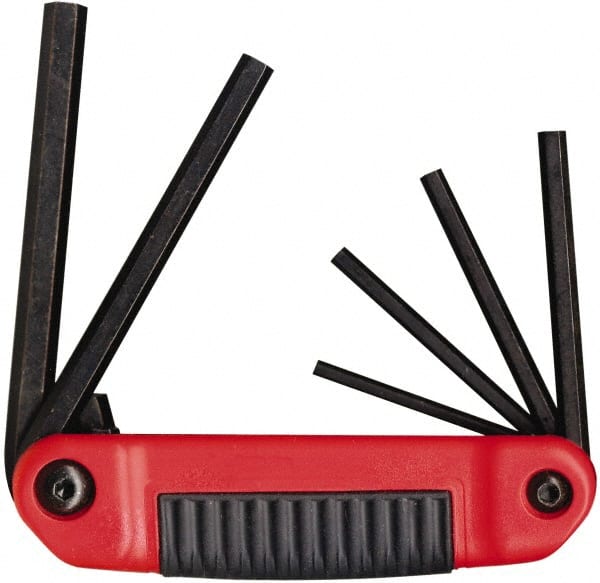 Eklind - 6 Piece Fold-Up Hex Key Set - Hex Range 5/32 to 3/8", Chrome Alloy Steel - Exact Tooling