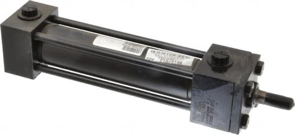 Schrader Bellows - 1-1/2" Bore, 5/8" Rod Diam, Double Acting NFPA Tie Rod Cylinder - 6" Stroke Length, 7/16-20 Rod Thread, 12-3/8" OAL, Prepared for Bolt on Mount - Exact Tooling