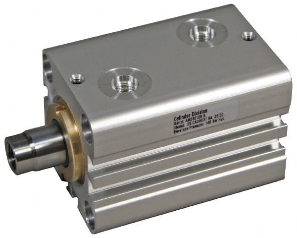 Schrader Bellows - 40 Bore, 22 Rod Diam, Double Acting Aluminum Body Compact Hydraulic Cylinder - 2,030 psi Max Working Pressure, 168mm OAL, 100mm Stroke Length - Exact Tooling