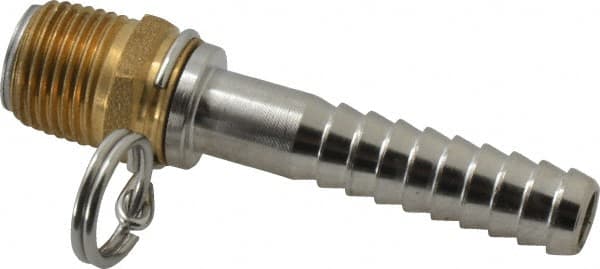 SuperKlean - 1/2 NPT x 1/2" Hose Barb, Swivel Hose Adapter - Brass & Stainless Steel - Exact Tooling