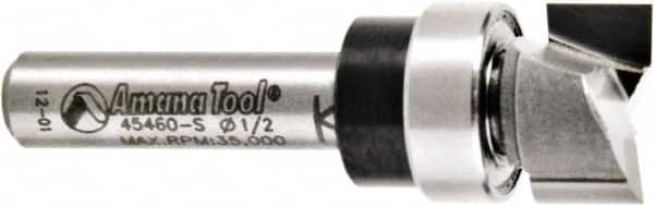 Amana Tool - 1/2" Cut Diam, 1/4" Length of Cut, 2 Flute Pattern-Cutting Edge Profile Router Bit - Solid Carbide, 1/4" Shank Diam, 1-5/8" OAL, Uncoated - Exact Tooling