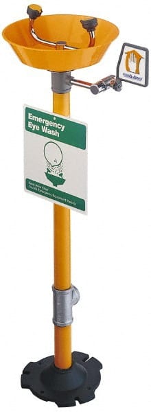 PRO-SAFE - Pedestal Mount, Plastic Bowl, Eyewash Station - 1/2" Inlet, 30 psi Flow, 0.4 GPM Flow Rate - Exact Tooling