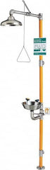 PRO-SAFE - 1-1/4" Inlet, 20 GPM shower Flow, Drench shower, Eye & Face Wash Station - Bowl, Triangular Pull Rod & Push Flag Activated, Stainless Steel Pipe, Stainless Steel Shower Head, 3 GPM Bowl Flow, Corrosion Resistant, Top or Mid Supply - Exact Tooling