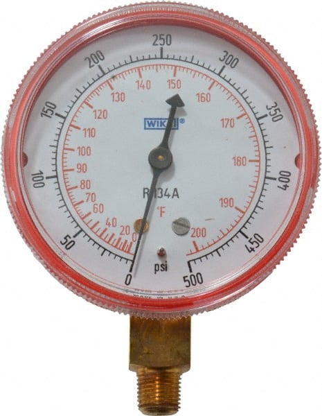 Wika - 2-1/2" Dial, 1/8 Thread, 0-500 Scale Range, Pressure Gauge - Lower Connection Mount, Accurate to 1-2-5% of Scale - Exact Tooling