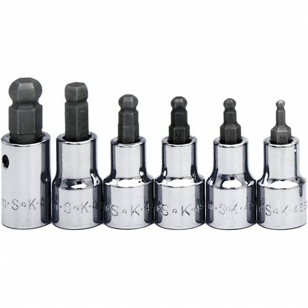 SK - 6 Piece 3/8" Drive Inch Ball Hex Bit Socket Set - 5/32 to 3/8" Hex - Exact Tooling