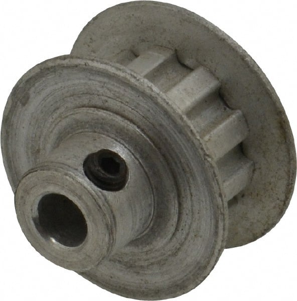 Power Drive - 10 Tooth, 3/16" Inside x 0.617" Outside Diam, Hub & Flange Timing Belt Pulley - 1/4" Belt Width, 0.637" Pitch Diam, 0.438" Face Width, Aluminum - Exact Tooling
