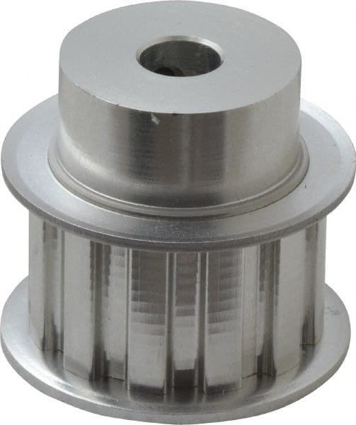Power Drive - 12 Tooth, 3/8" Inside x 1.402" Outside Diam, Hub & Flange Timing Belt Pulley - 3/4" Belt Width, 1.432" Pitch Diam, 1" Face Width, Aluminum - Exact Tooling