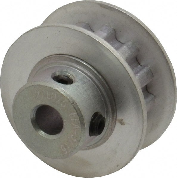 Power Drive - 12 Tooth, 3/16" Inside x 0.744" Outside Diam, Hub & Flange Timing Belt Pulley - 1/4" Belt Width, 0.764" Pitch Diam, 0.438" Face Width, Aluminum - Exact Tooling