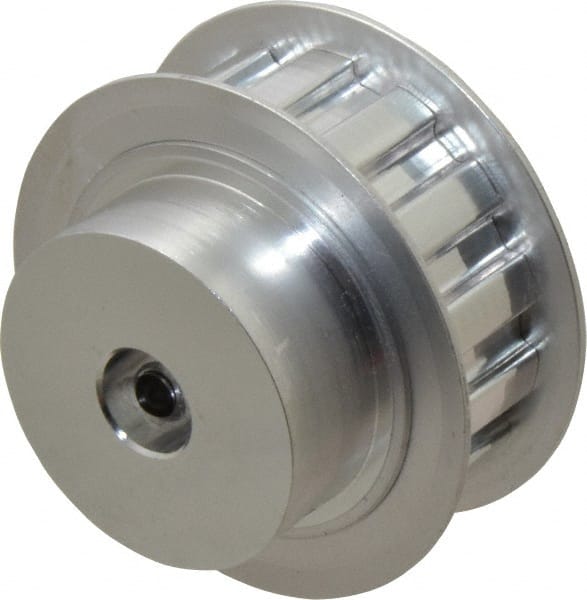 Power Drive - 14 Tooth, 3/8" Inside x 1.641" Outside Diam, Hub & Flange Timing Belt Pulley - 1/2" Belt Width, 1.671" Pitch Diam, 0.719" Face Width, Aluminum - Exact Tooling