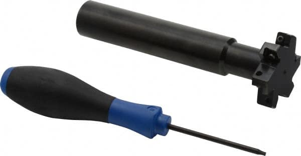 Seco - Shank Connection, 1/2" Cutting Width, 0.59" Depth of Cut, 2" Cutter Diam, 3 Tooth Indexable Slotting Cutter - 1" Shank Diam, R335.18 Toolholder, LNK.. 08.. Insert, Right Hand Cutting Direction - Exact Tooling