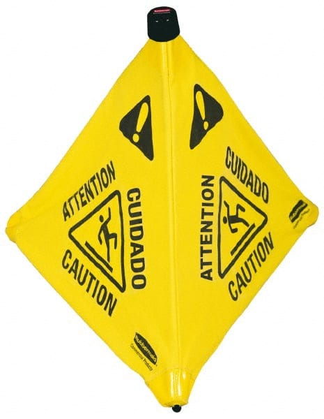 Rubbermaid - Caution, 21" Wide x 20" High, Plastic Floor Sign - POP-UP, Black on Yellow, For Accident Prevention - Exact Tooling