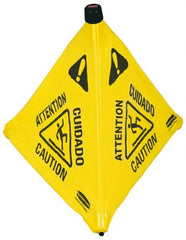 Rubbermaid - Caution, 21" Wide x 20" High, Plastic Floor Sign - POP-UP, Black on Yellow, For Accident Prevention - Exact Tooling
