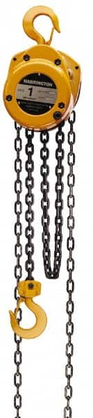 Harrington Hoist - 1,000 Lb Lifting Capacity, 20' Lift Height, Hand Hoist - Made from Chain, 19' Overhaul to Lift 1', 1 Chain - Exact Tooling