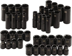 SK - 40 Piece 3/8" Drive Standard Socket Set - 6 Points, 5/16 to 3/4", 8 to 19mm, Inch/Metric Measurement Standard - Exact Tooling