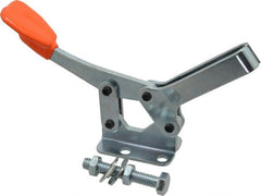 Lapeer - 400 Lb Holding Capacity, Horizontal Handle, Manual Hold Down Toggle Clamp - 85° Handle Movement, 95° Bar Opening, U-Bar, Flanged Base, Carbon Steel - Exact Tooling