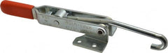 Lapeer - 375 Lb Capacity, Horizontal, J Hook, Flanged Base, Carbon Steel Pull Action Latch Clamp - 4" Drawing Movement, 8-5/8" OAL, Straight Handle - Exact Tooling