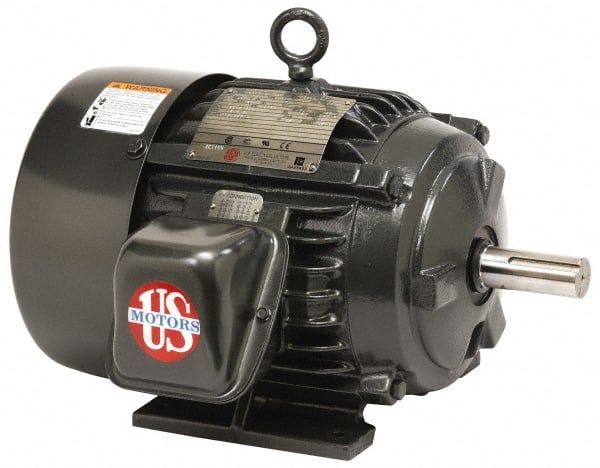 US Motors - 10 hp, TEFC Enclosure, No Thermal Protection, 1,760 RPM, 200 Volt, 60 Hz, Three Phase Premium Efficient Motor - Size 215 Frame, Rigid Mount, 2 Speed, Ball Bearings, 28.4 Full Load Amps, F Class Insulation, Reversible - Exact Tooling