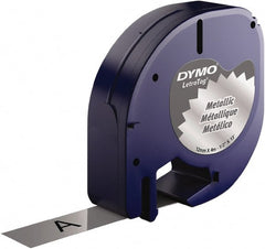 Dymo - 1/2" Wide x 156" Long, Black on Silver Metallic Tape - For DYMO Letratag Printers - Exact Tooling