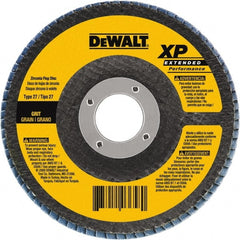 DeWALT - 120 Grit, 4-1/2" Disc Diam, 5/8-11 Center Hole, Type 29 Zirconia Alumina Flap Disc - 13,300 Max RPM, Poly Cotton Backing, Arbor Attaching System, Coated - Exact Tooling