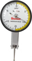 Starrett - 0.03 Inch Range, 0.0005 Inch Dial Graduation, Horizontal Dial Test Indicator - 1-3/8 Inch White Dial, 0-15-0 Dial Reading - Exact Tooling