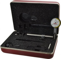 Starrett - 7 Piece, 0" to 0.03" Measuring Range, 1-3/8" Dial Diam, 0-15-0 Dial Reading, White Dial Test Indicator Kit - 13/16" Contact Point Length, 2mm Ball Diam, 0.0005" Dial Graduation - Exact Tooling