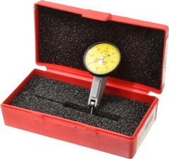 Starrett - 0.8 mm Range, 0.01 mm Dial Graduation, Horizontal Dial Test Indicator - 1-3/8 Inch Yellow Dial, 0-40-0 Dial Reading - Exact Tooling