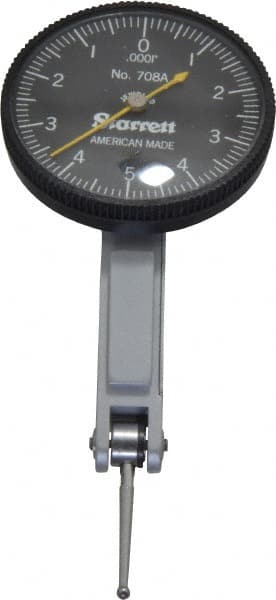 Starrett - 7 Piece, 0" to 0.01" Measuring Range, 1-3/8" Dial Diam, 0-5-0 Dial Reading, Black Dial Test Indicator Kit - 13/16" Contact Point Length, 2mm Ball Diam, 0.0001" Dial Graduation - Exact Tooling