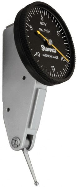 Starrett - 0.03 Inch Range, 0.0005 Inch Dial Graduation, Horizontal Dial Test Indicator - 1-3/8 Inch Black Dial, 0-15-0 Dial Reading - Exact Tooling