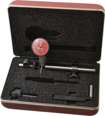 Starrett - 7 Piece, 0" to 0.01" Measuring Range, 1-3/8" Dial Diam, 0-5-0 Dial Reading, Red Dial Test Indicator Kit - 13/16" Contact Point Length, 2mm Ball Diam, 0.0001" Dial Graduation - Exact Tooling