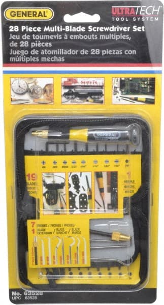 General - 28 Piece Hex, Nut Driver, Phillips, Probe, Slotted & Torx Screwdriver Set - Bit Sizes: Hex Inch 0.05, 1/16 & 5/64, Philips #0000 to #00, Nut Driver 3/32, 1/8 & 5/32, Torx T6, T7, T8 & T9 - Exact Tooling