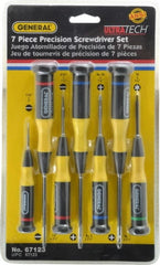 General - 7 Piece Phillips, Slotted & Torx Screwdriver Set - Bit Sizes: Philips #00 to #1, Torx T6 - Exact Tooling