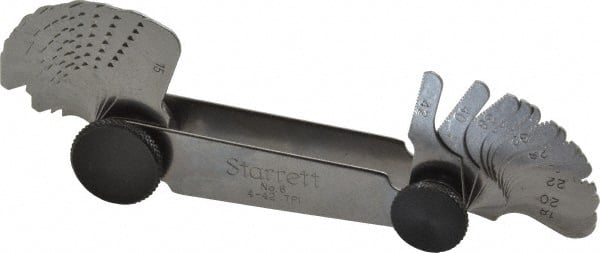 Starrett - 30 Leaf, 4 to 42 TPI Range, Steel Screw Pitch Gage - 60° Thread Angle - Exact Tooling