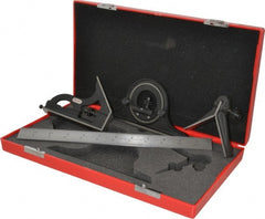 Starrett - 4 Piece, 12" Combination Square Set - 1/100, 1/32, 1/50 & 1/64" (16R) Graduation, Steel Blade, Cast Iron Center, Protractor & Square Head - Exact Tooling