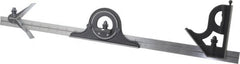 Starrett - 4 Piece, 24" Combination Square Set - 1/16, 1/32, 1/64 & 1/8" (4R) Graduation, Steel Blade, Cast Iron Center, Protractor & Square Head - Exact Tooling
