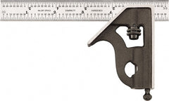 Starrett - 2 Piece, 6" Combination Square Set - 1/16, 1/32, 1/64 & 1/8" (4R) Graduation, Hardened Steel Blade, Cast Iron Square Head - Exact Tooling