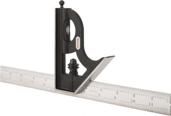 Starrett - 2 Piece, 12" Combination Square Set - 1/16, 1/32, 1/64 & 1/8" (4R) Graduation, Steel Blade, Cast Iron Square Head - Exact Tooling