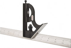 Starrett - 2 Piece, 12" Combination Square Set - 1/16, 1/32, 1/64 & 1/8" (4R) Graduation, Steel Blade, Cast Iron Square Head - Exact Tooling