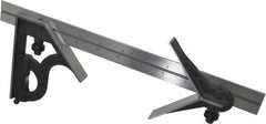 Starrett - 3 Piece, 12" Combination Square Set - 1/16, 1/32, 1/64 & 1/8" (4R) Graduation, Steel Blade, Cast Iron Center & Square Head - Exact Tooling