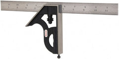 Starrett - 2 Piece, 12" Combination Square Set - 1/100, 1/32, 1/50 & 1/64" (16R) Graduation, Steel Blade, Cast Iron Square Head - Exact Tooling