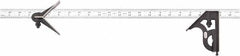 Starrett - 3 Piece, 24" Combination Square Set - 1/100, 1/32, 1/50 & 1/64" (16R) Graduation, Steel Blade, Cast Iron Center & Square Head - Exact Tooling