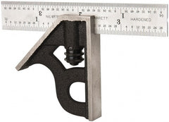 Starrett - 2 Piece, 4" Combination Square Set - 1/16, 1/32, 1/64 & 1/8" (4R) Graduation, Steel Blade, Cast Iron Square Head - Exact Tooling