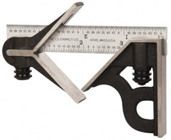 Starrett - 3 Piece, 4" Combination Square Set - 1/16, 1/32, 1/64 & 1/8" (4R) Graduation, Steel Blade, Cast Iron Center & Square Head - Exact Tooling